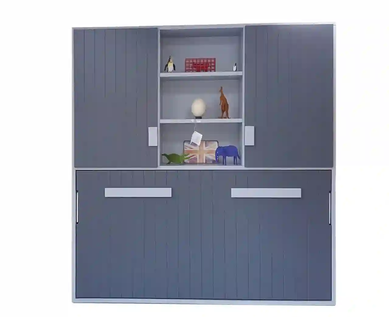 Horizontal folding bed with lacquered bookstore and closet