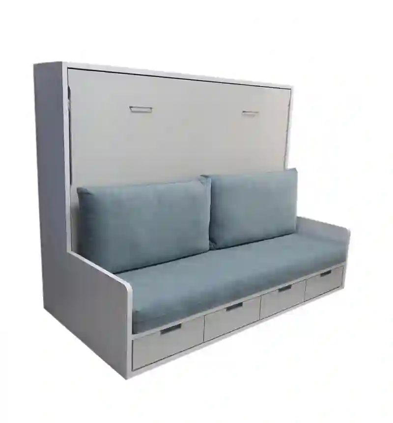 Horizontal folding bed marriage with 4 drawers