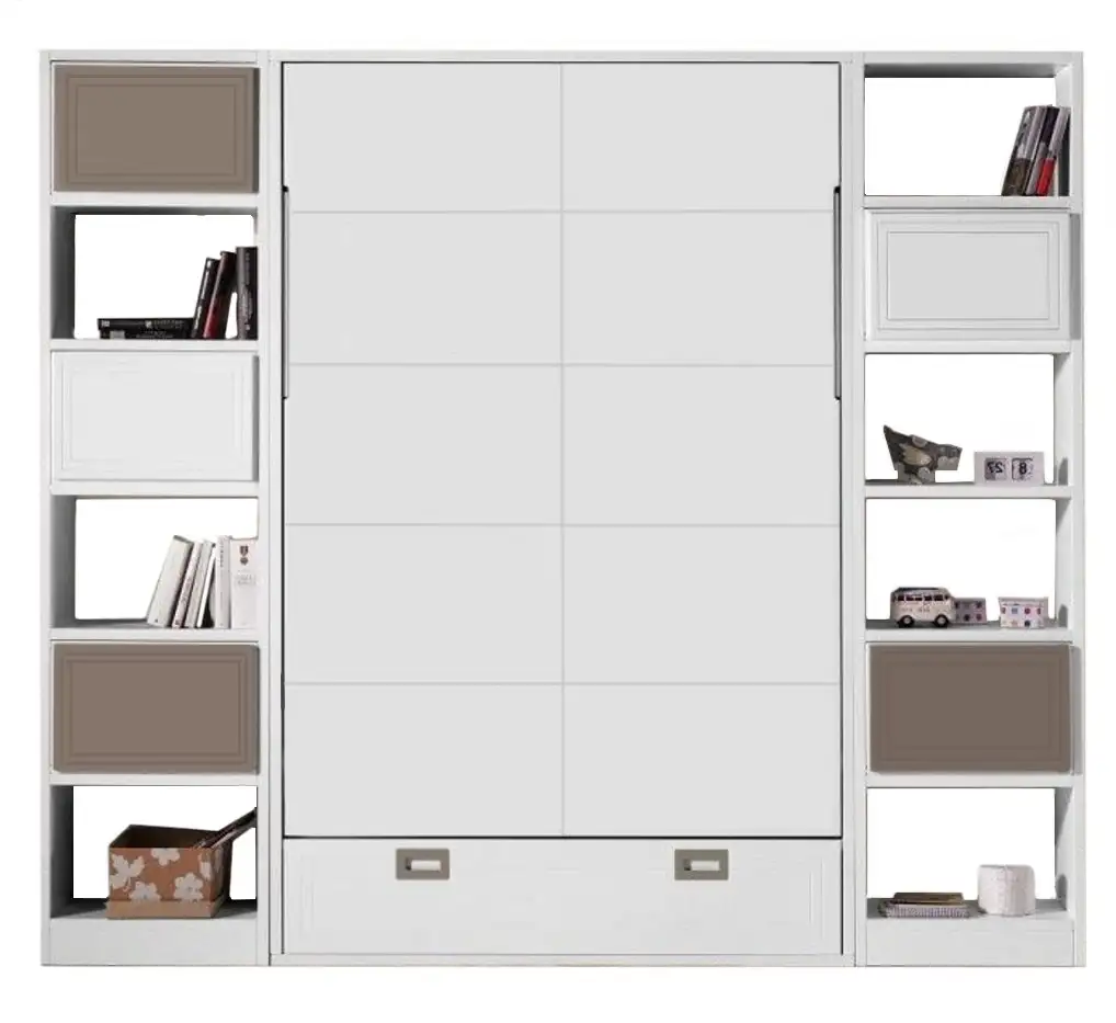 Vertical folding bed with lacquered storage.