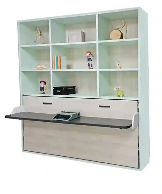Cama abatible individual con mesa de estudio estantería