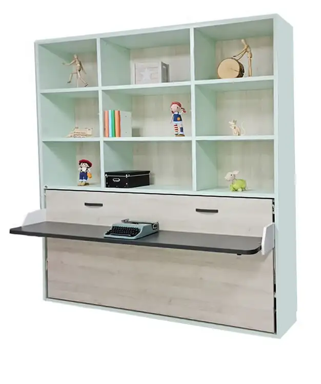 Cama abatible individual con mesa de estudio estantería
