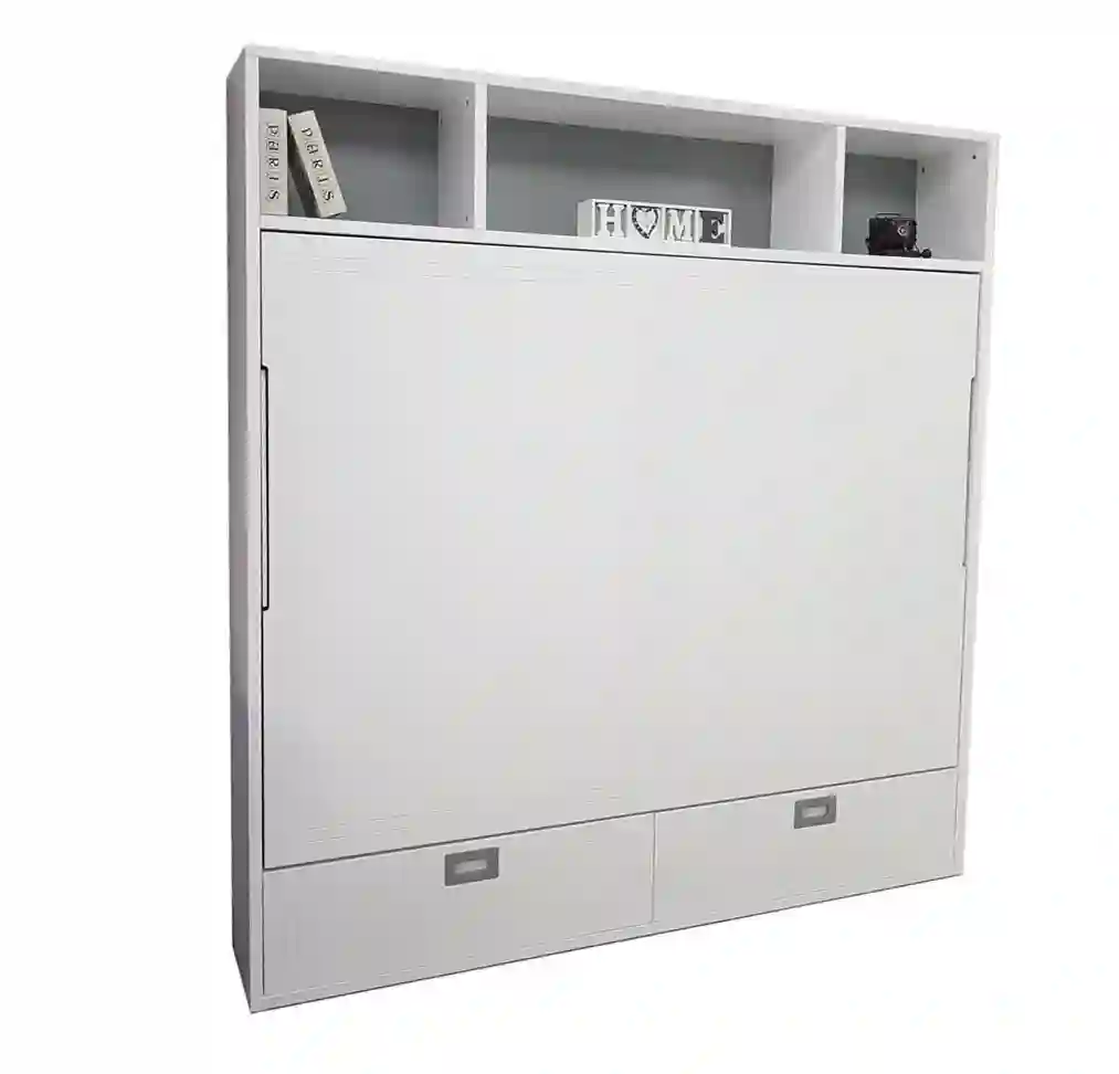 Horizontable folding bed lacquered marriage with bookstore and trunk