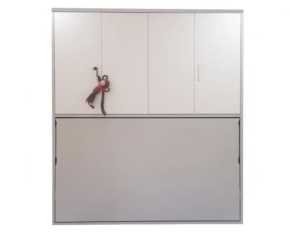 Horizontal folding bed with folding doors closet