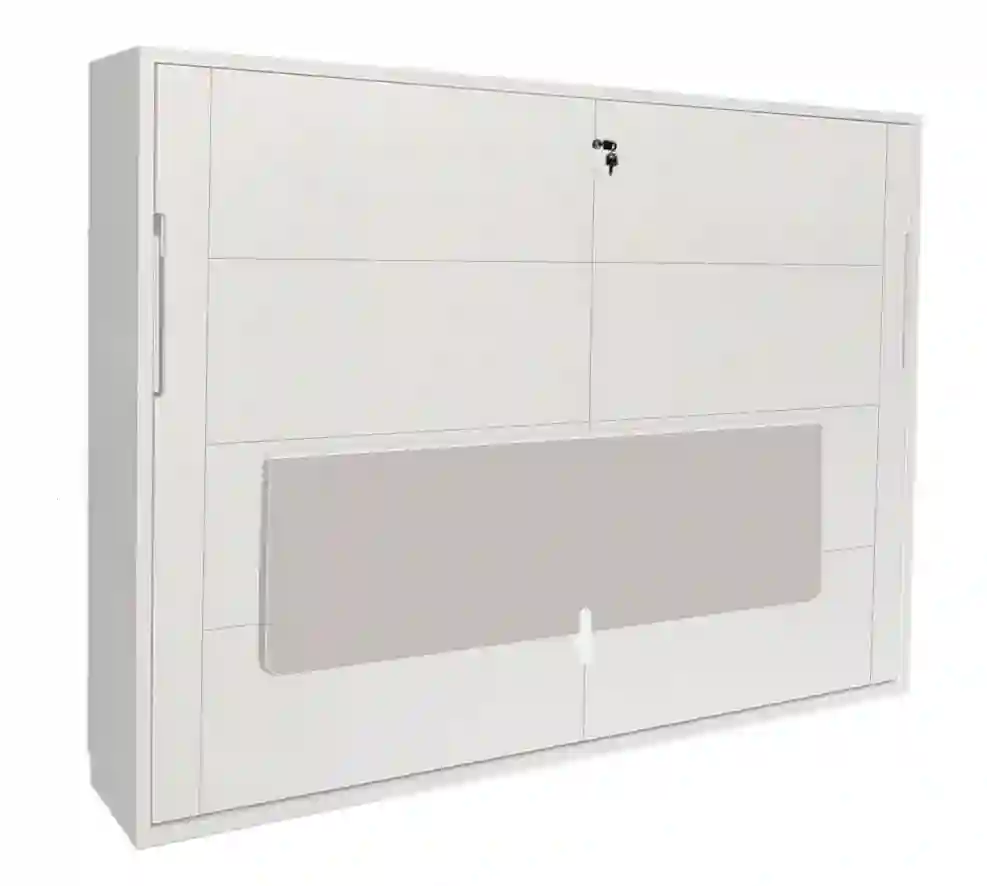 Horizontal folding bed with lacquered desktop
