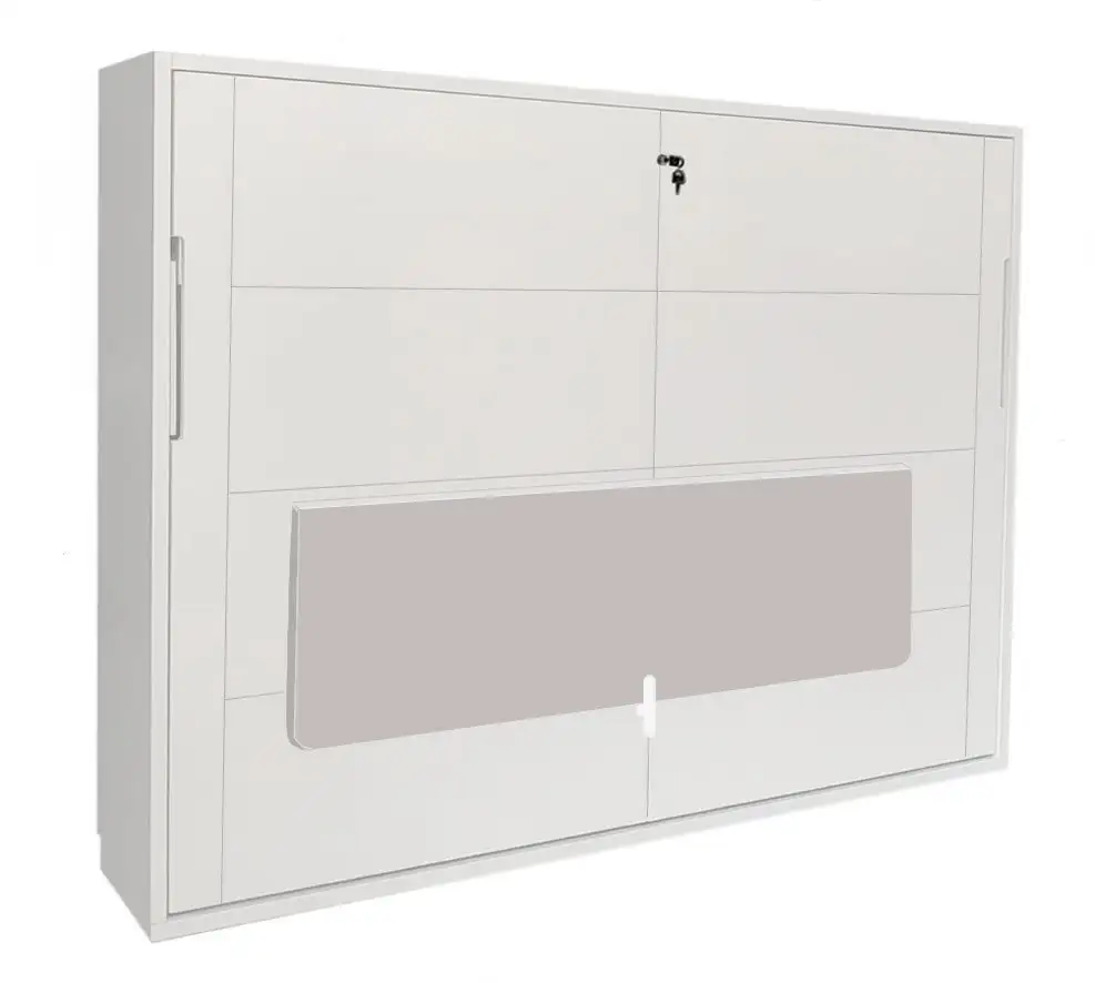 Horizontal folding bed with lacquered desktop