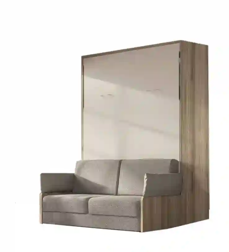 Vertical folding bed with self -supporting sofa