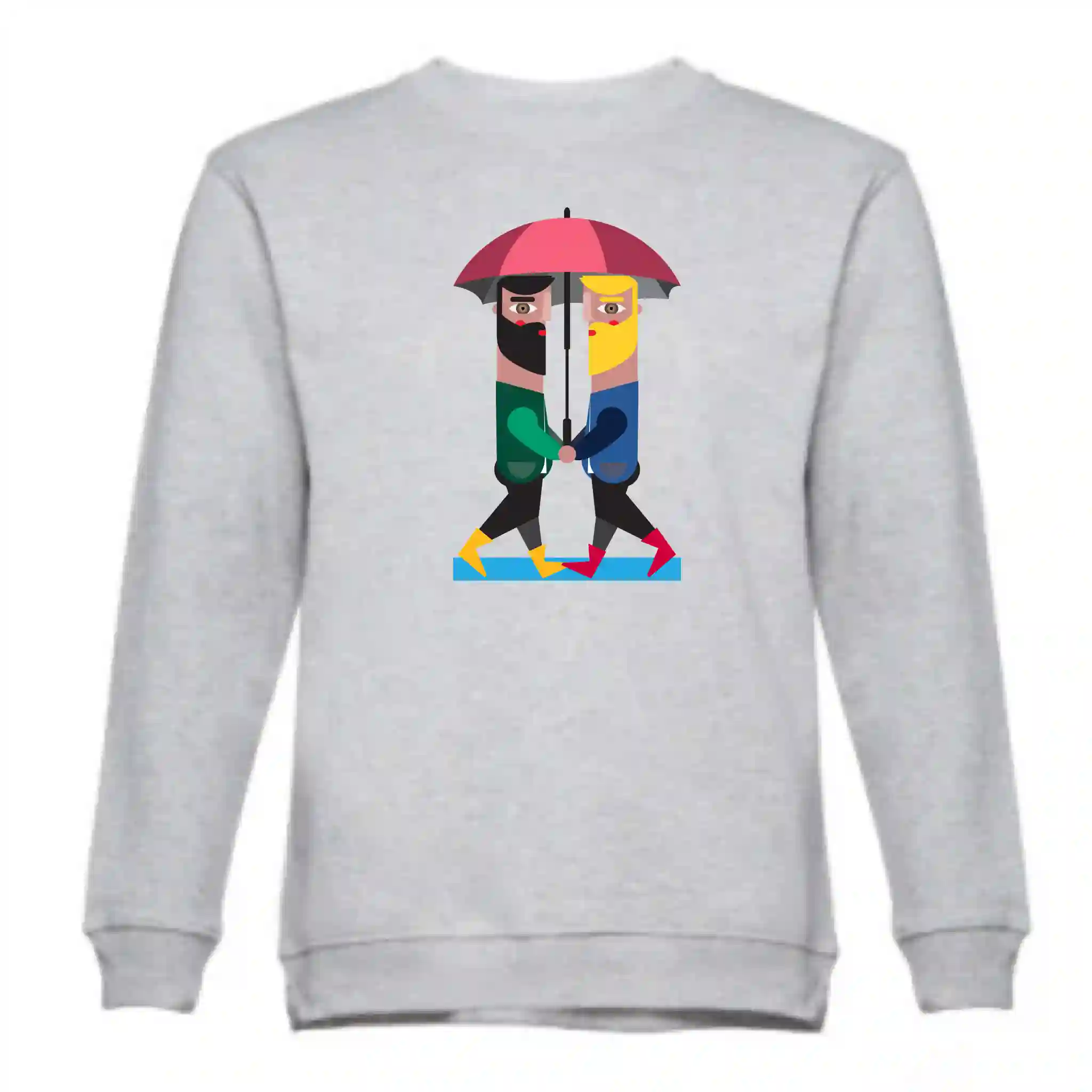 Sudadera gris barbudos bajo la lluvia