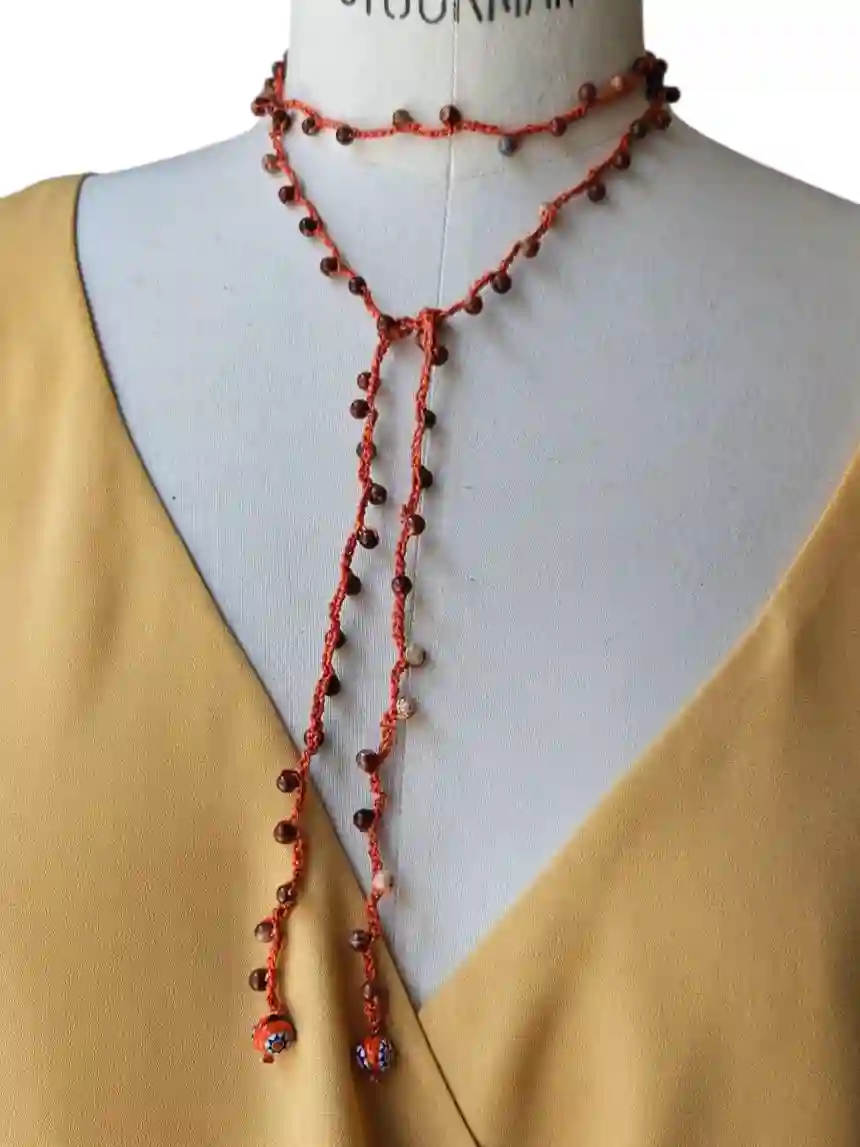 Red fabric necklace