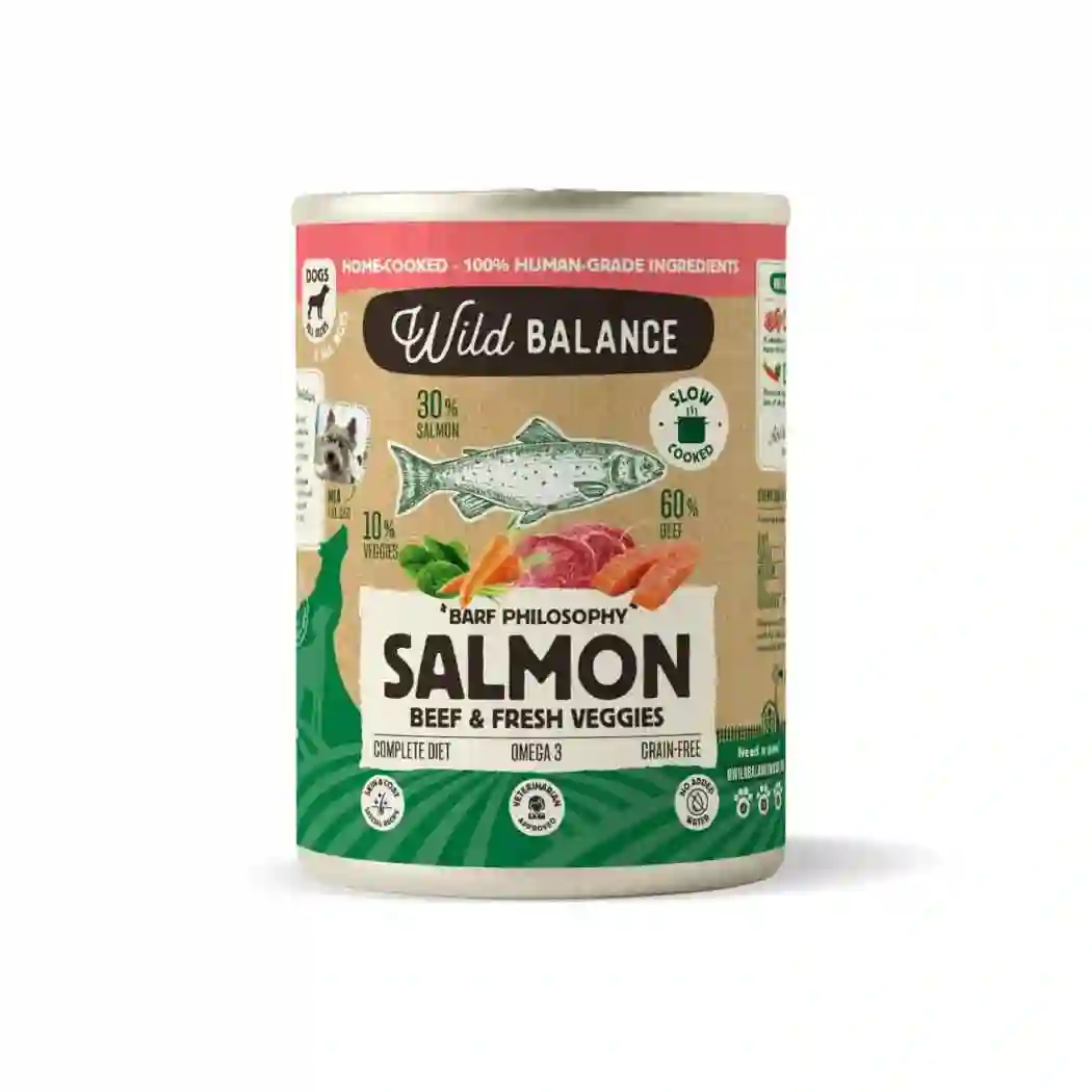 Lata de Salmón y Ternera para perros 400g - Filosofía BARF
