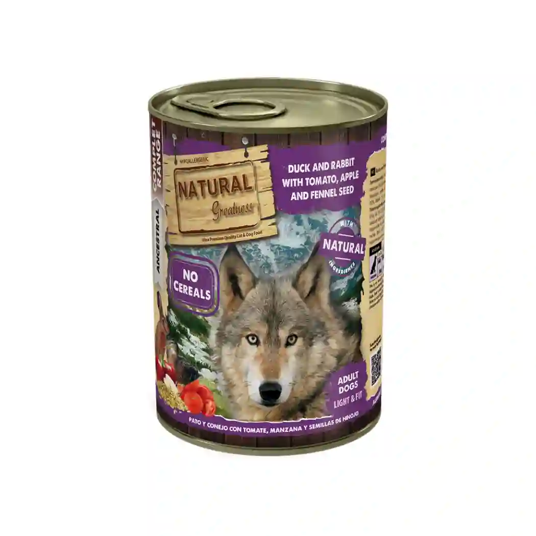 Natural Greatness PATO Y CONEJO CON TOMATE, MANZANA Y SEMILLAS DE HINOJO 400g