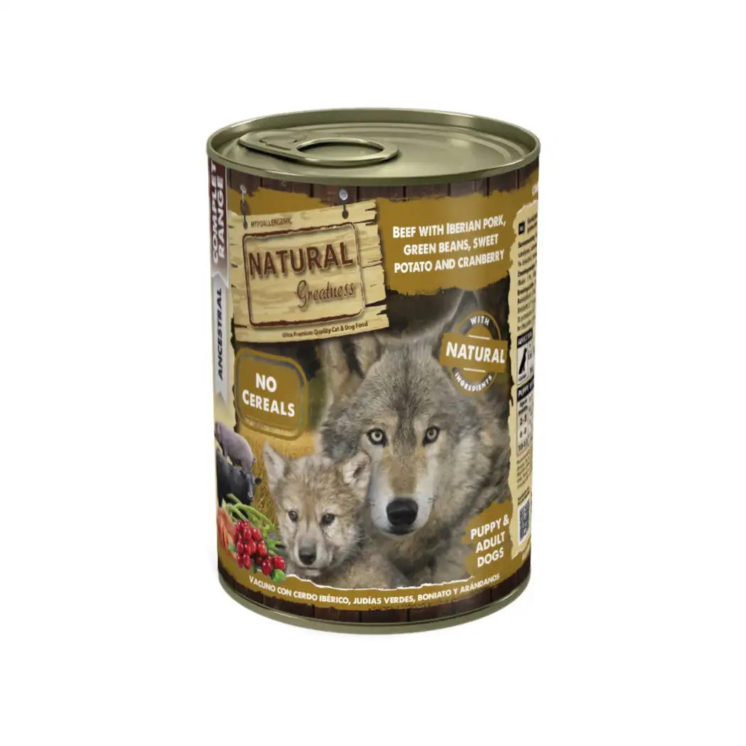 Natural Greatness VACUNO CON CERDO IBÉRICO, JUDIAS VERDES BONIATO Y ARÁNDANOS 400g