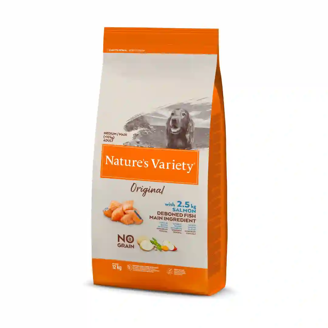 I think Nature’s Variety No Grain Salmon Dry Adult Medium/Maxi