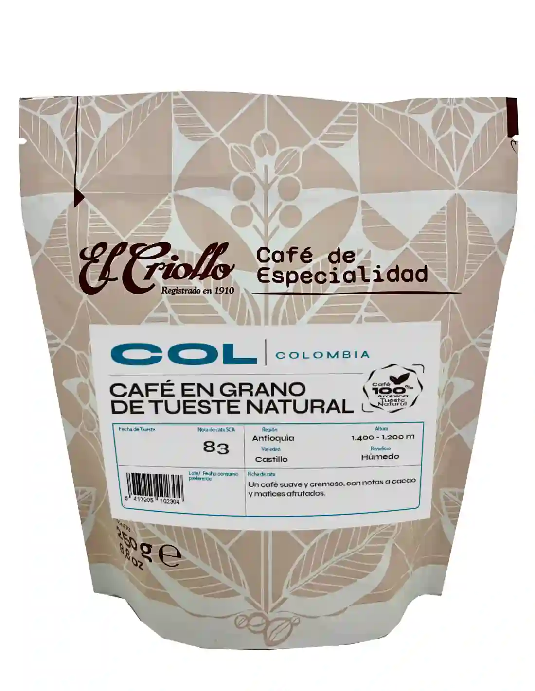 El Criollo Café de Colombia en Grano - Paquete 250 Gr.