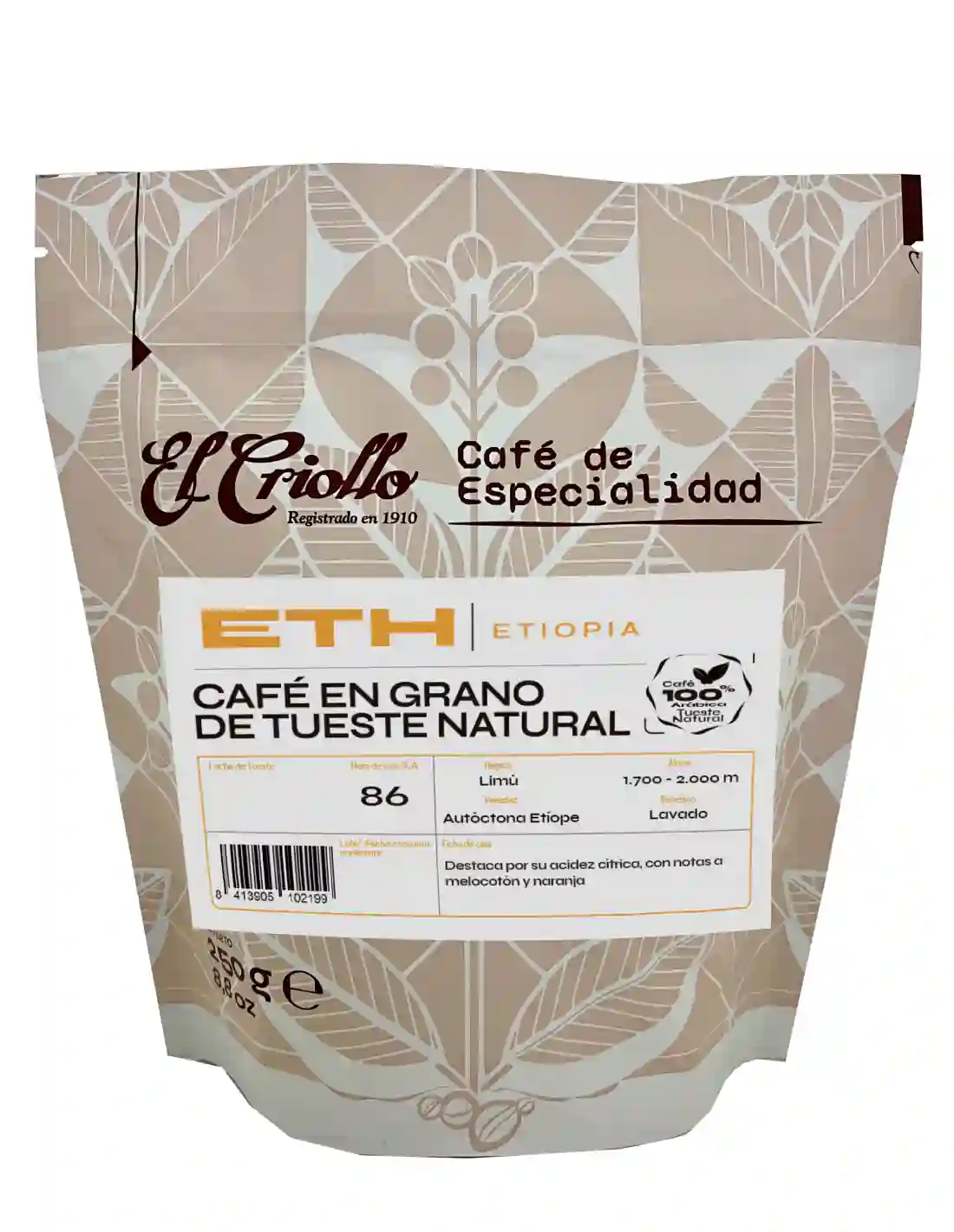 El Criollo Café de Etiopía en Grano - Paquete 250 gr.