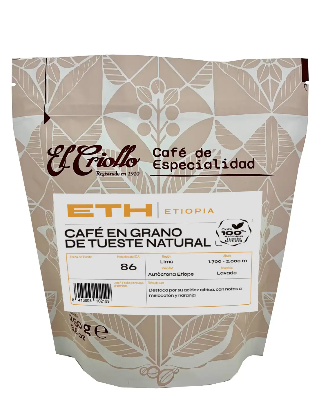 4x El Criollo Café de Etiopía en Grano - Paquete 250 gr.