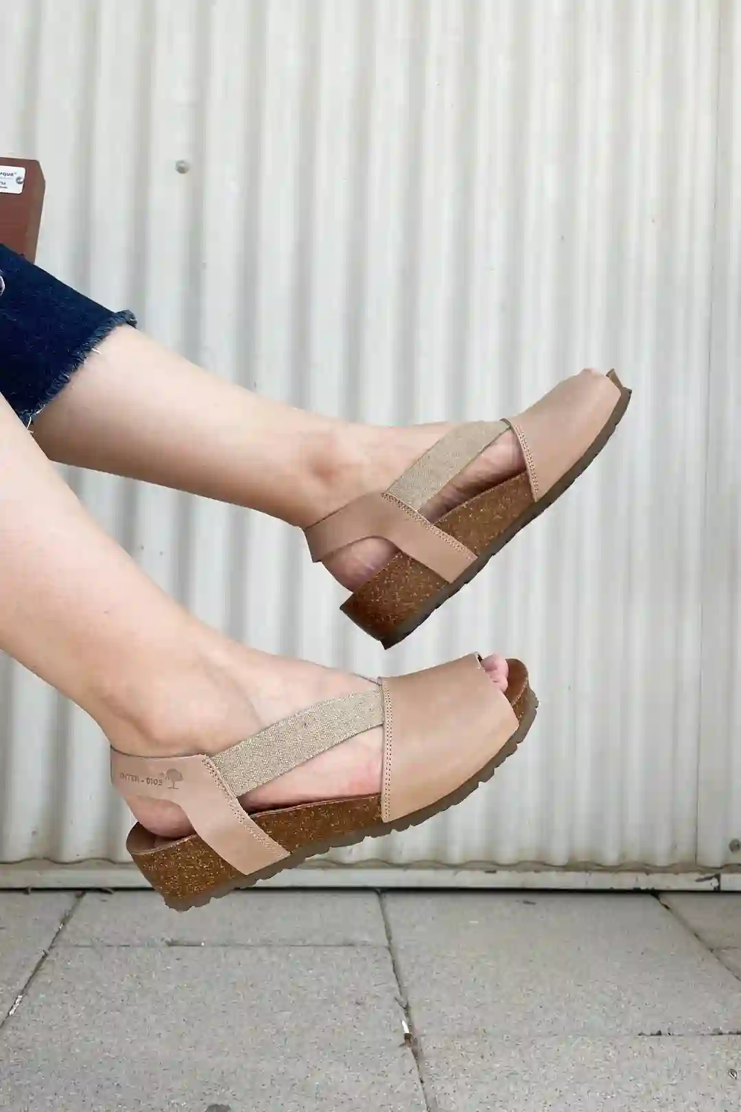 Sandals Wedge Beige Elastic Detail