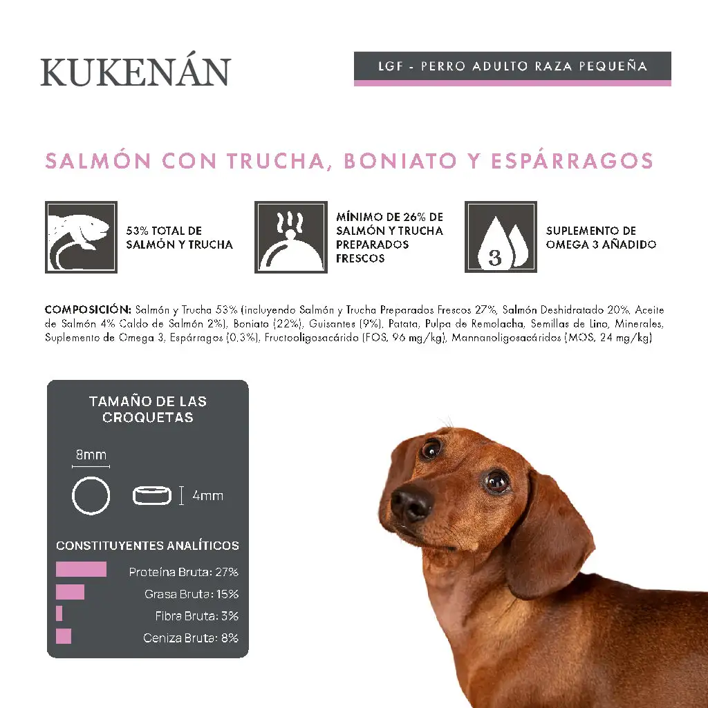 Kukenán Dog Adult Mini Salmón con Trucha, Boniato y Espárragos - Imagen 3