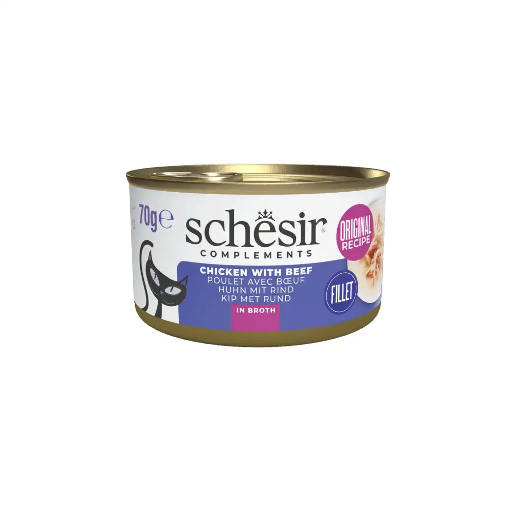 Schesir lata gato complementario Pollo con Vacuno en caldo 70g