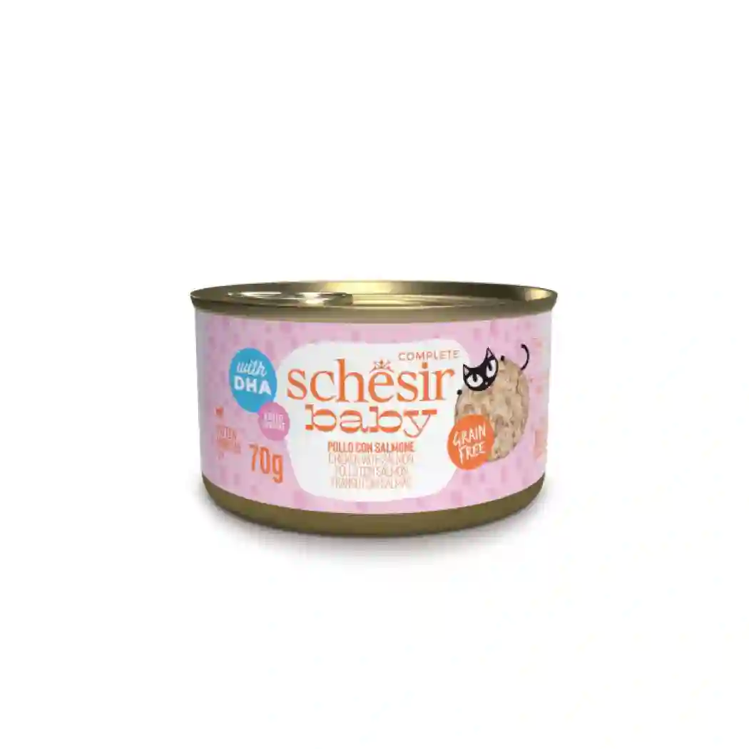 Schesir lata gato Baby Pollo Con Salmón mini filetes 70g