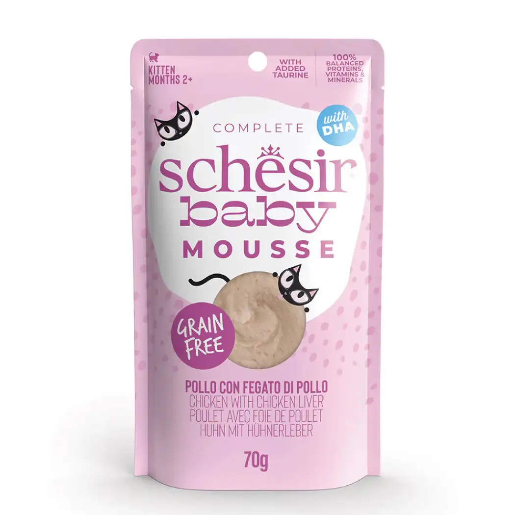 Schesir lata gato Baby Pollo con Hígado de pollo mousse 70g