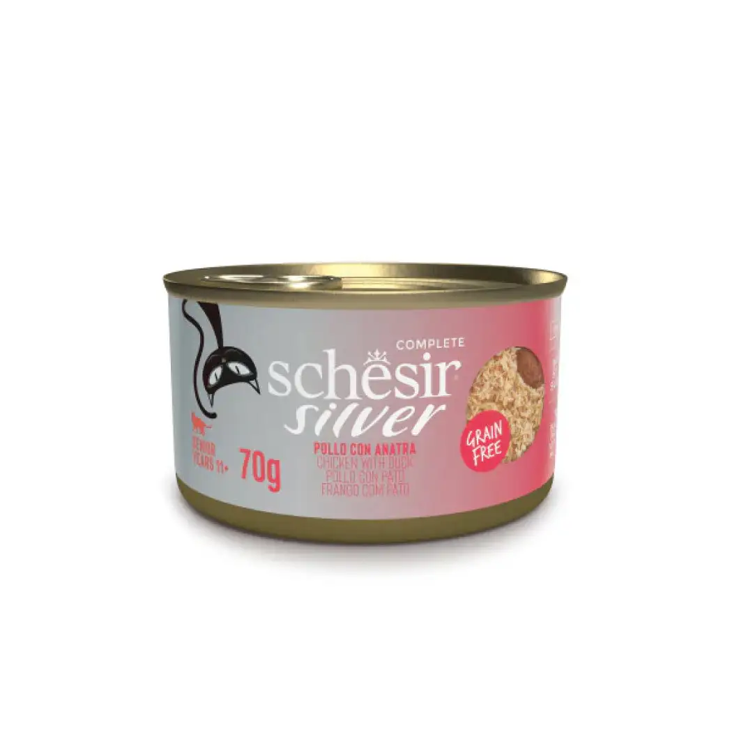 Schesir lata gato Silver Pollo con Pato M&F 70g