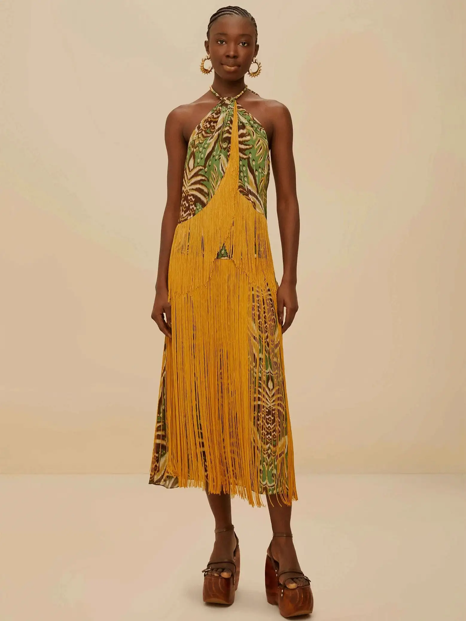 Pinapple Tapestry Fringe Midi Skirt