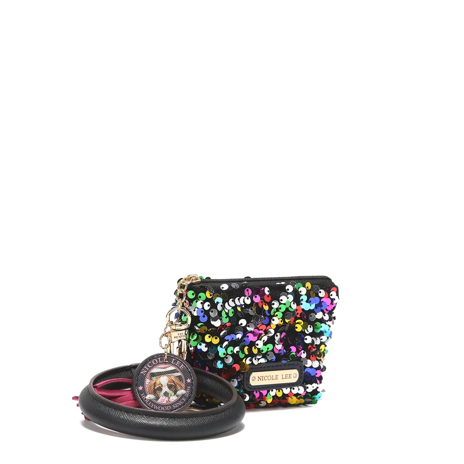 PULSERA CON LLAVERO Y MONEDERO CON LENTEJUELAS - Imagen 2