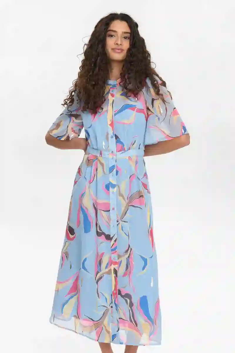 Vestido camisero estampado azul celeste