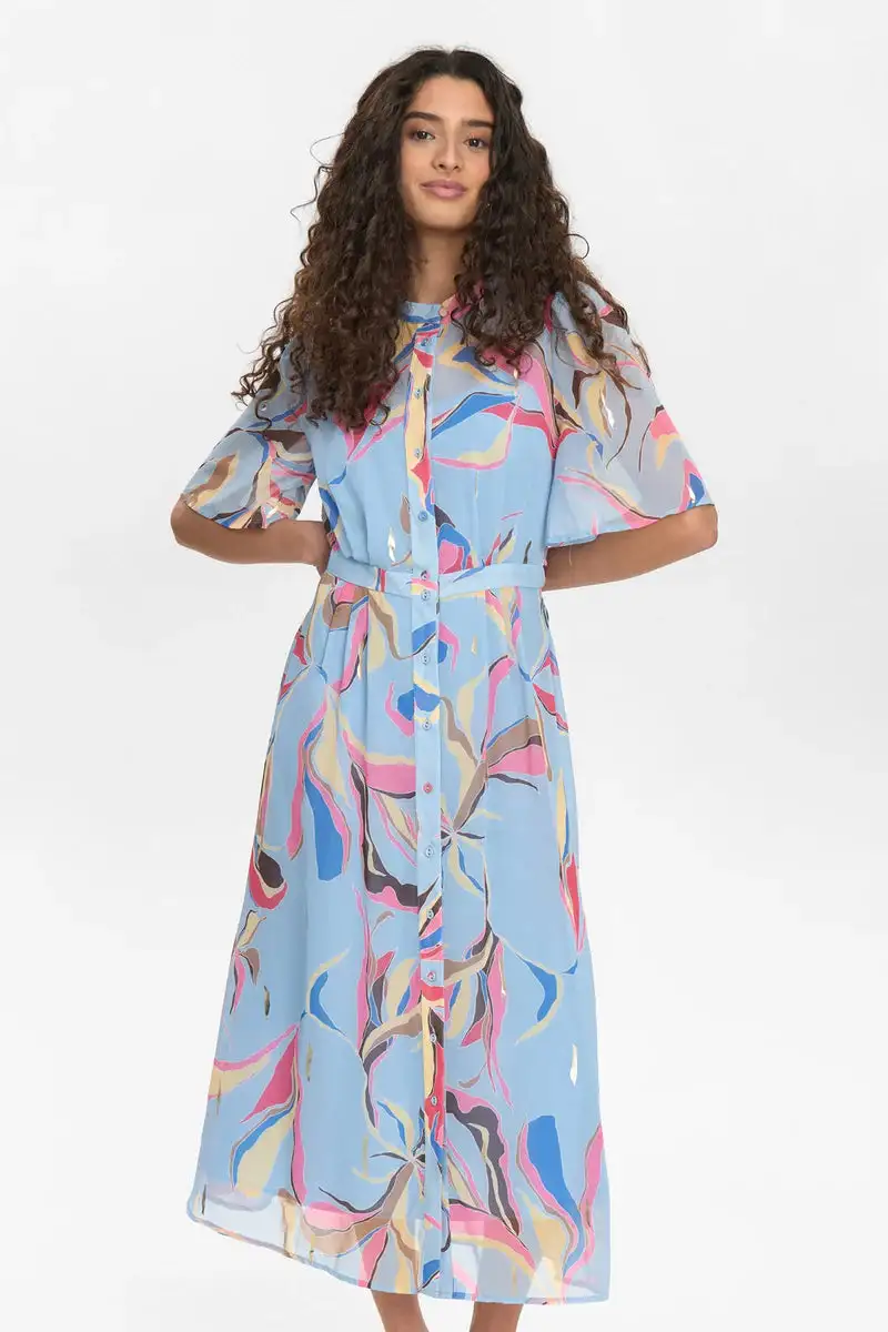 Vestido camisero estampado azul celeste