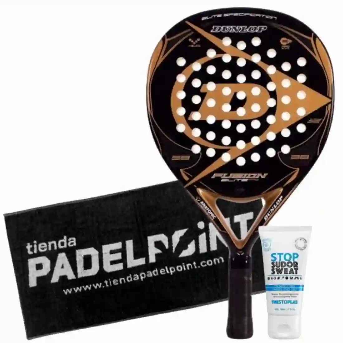 Pack Pala Dunlop Fusion Elite Pro Oro con Toalla y Magnesio | Dunlop
