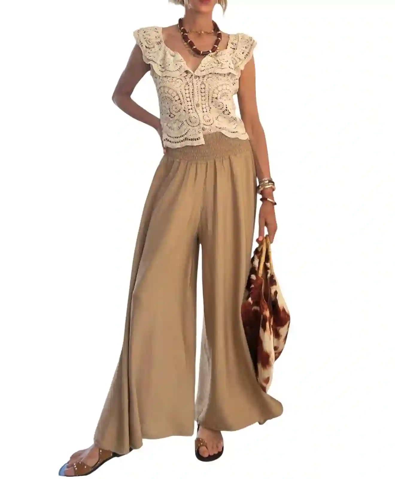 Pantalón ancho beige