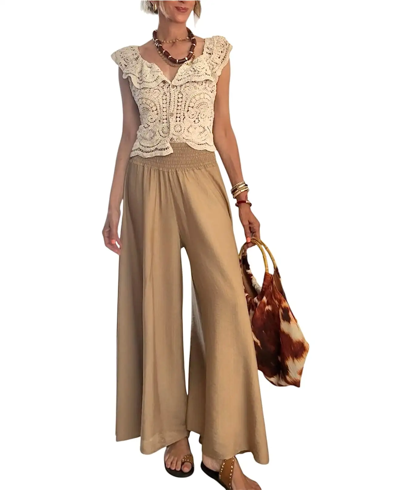Pantalón ancho beige - Imagen 2