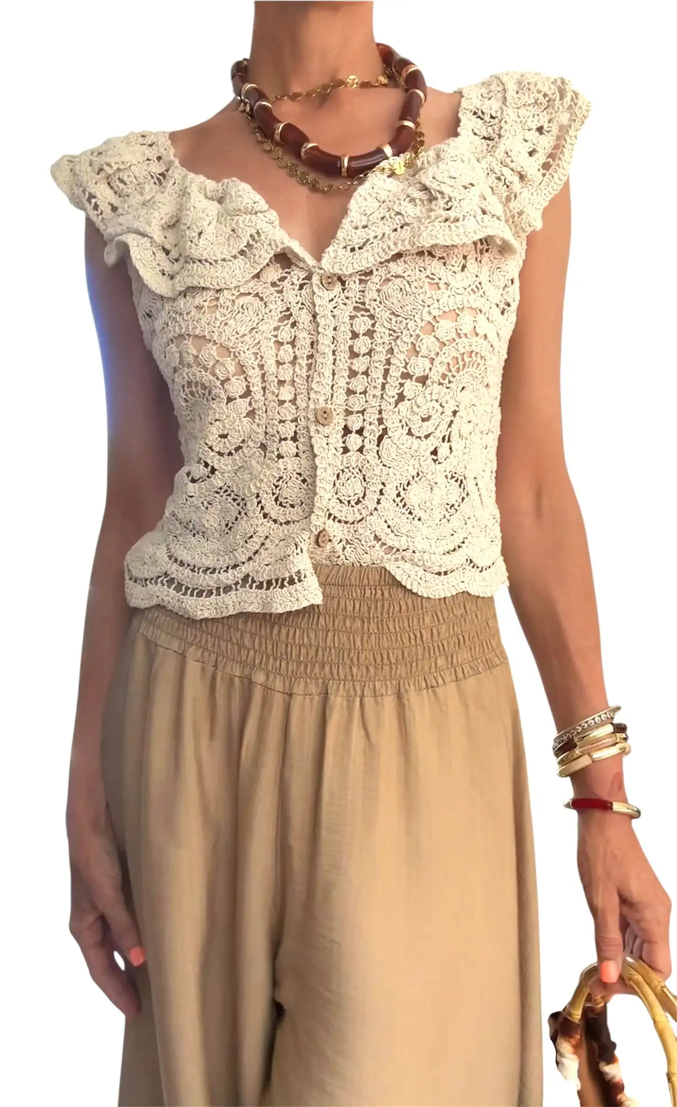 Pantalón ancho beige - Imagen 3