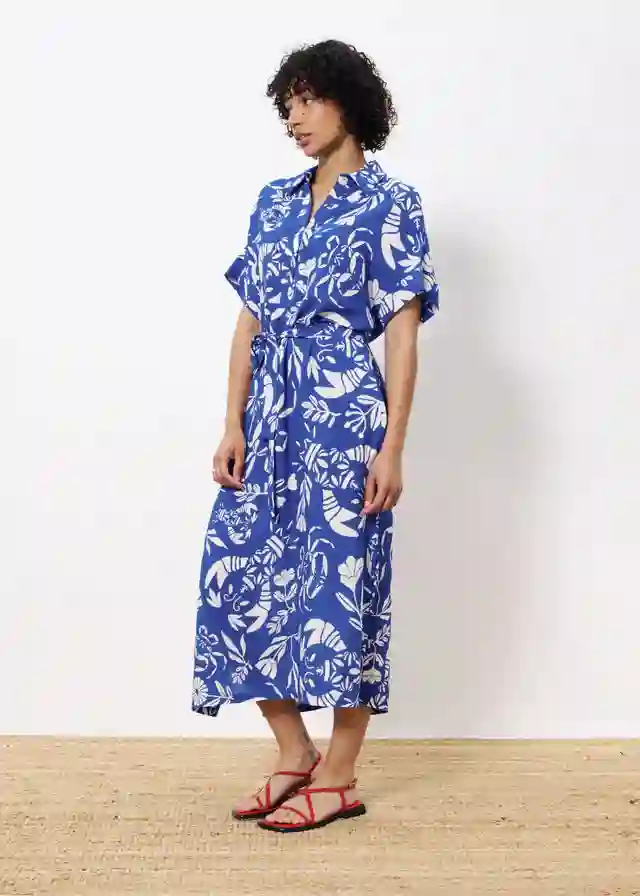 Vestido midi holgado estampado Azul