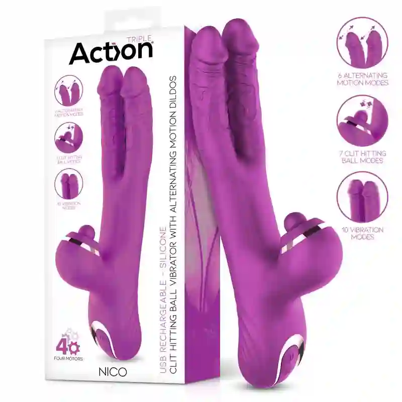 Vibrador con Dildos Alternantes y Bola Percutora 4 Motores Nico by ACTION