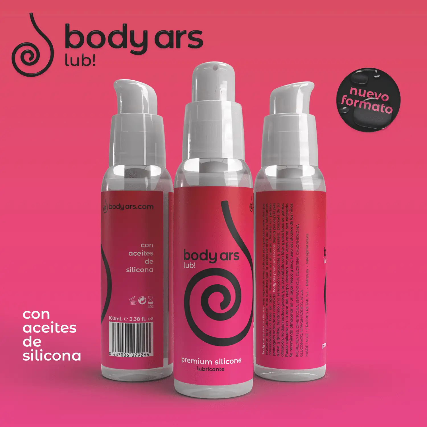 Body Ars Gel Lubricante Silicona Premium 100 ml. Nuevo Formato!!