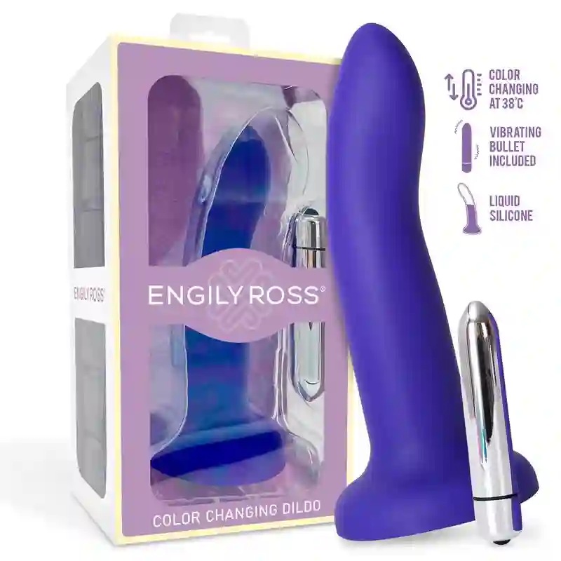 Dildo que Cambia de Color de Azúl a Púrpura con Bala Vibradora Talla M (17cm) - Engily Ross