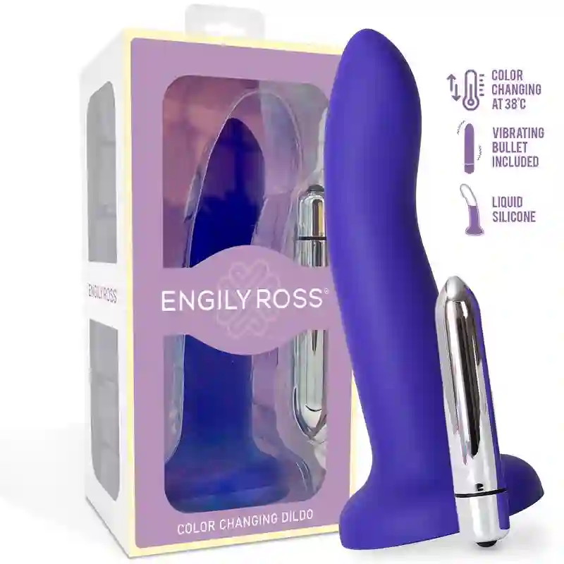 Dildo que Cambia de Color de Púrpura a Rosa con Bala Vibradora Talla S (14cm) - Engily Ross