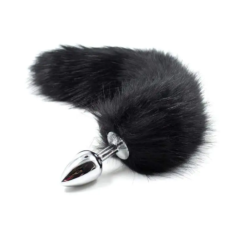 Plug Anal De Metal 7 Cm Con Cola Pelo Sedoso 40 Cm Negro