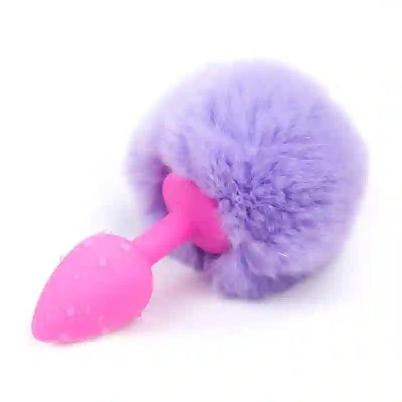 Plug Anal Rosa Con Pompón Púrpura Claro Talla S