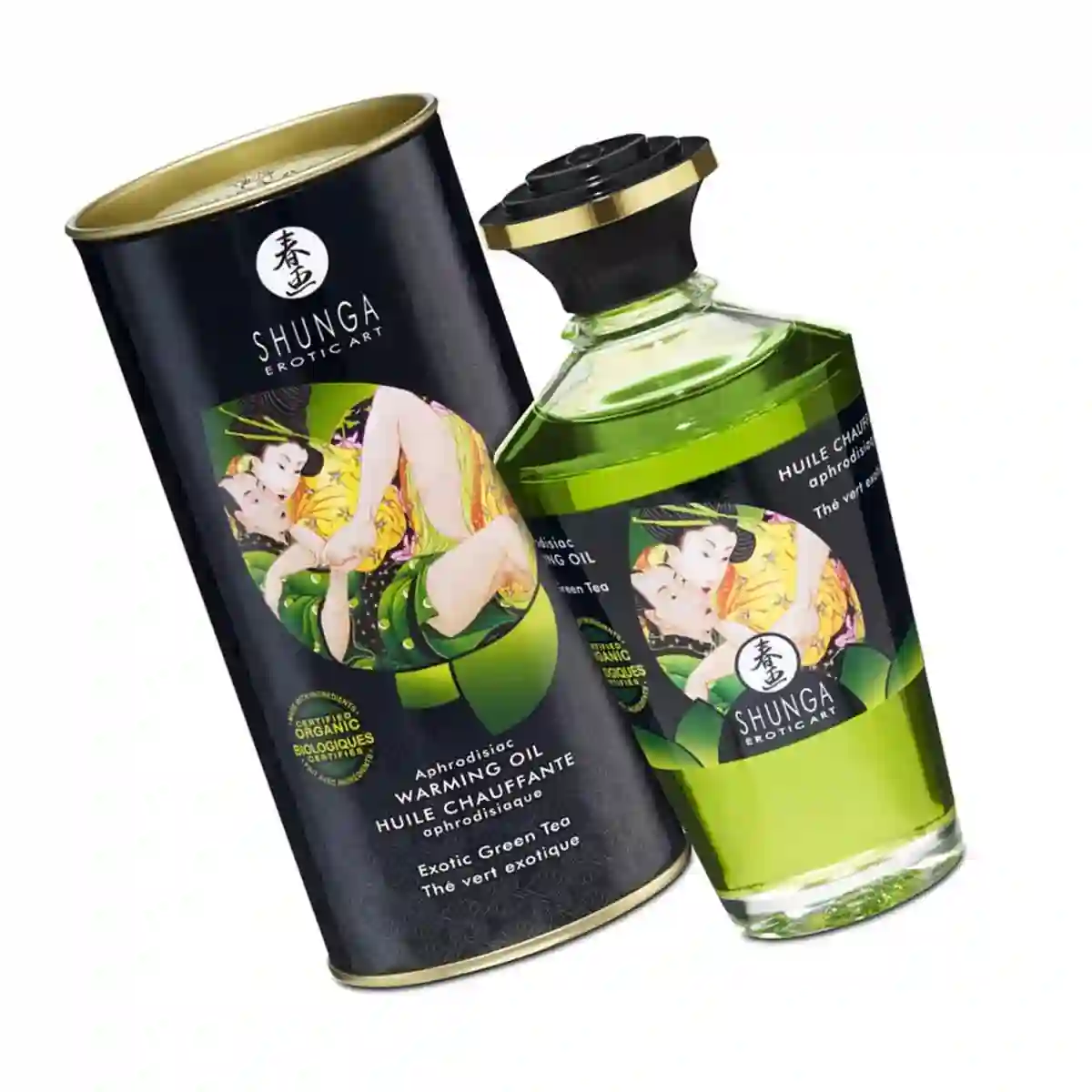 Aceite de Masaje Besable Efecto CalorSabor Té Verde 100% Orgánico. Shunga
