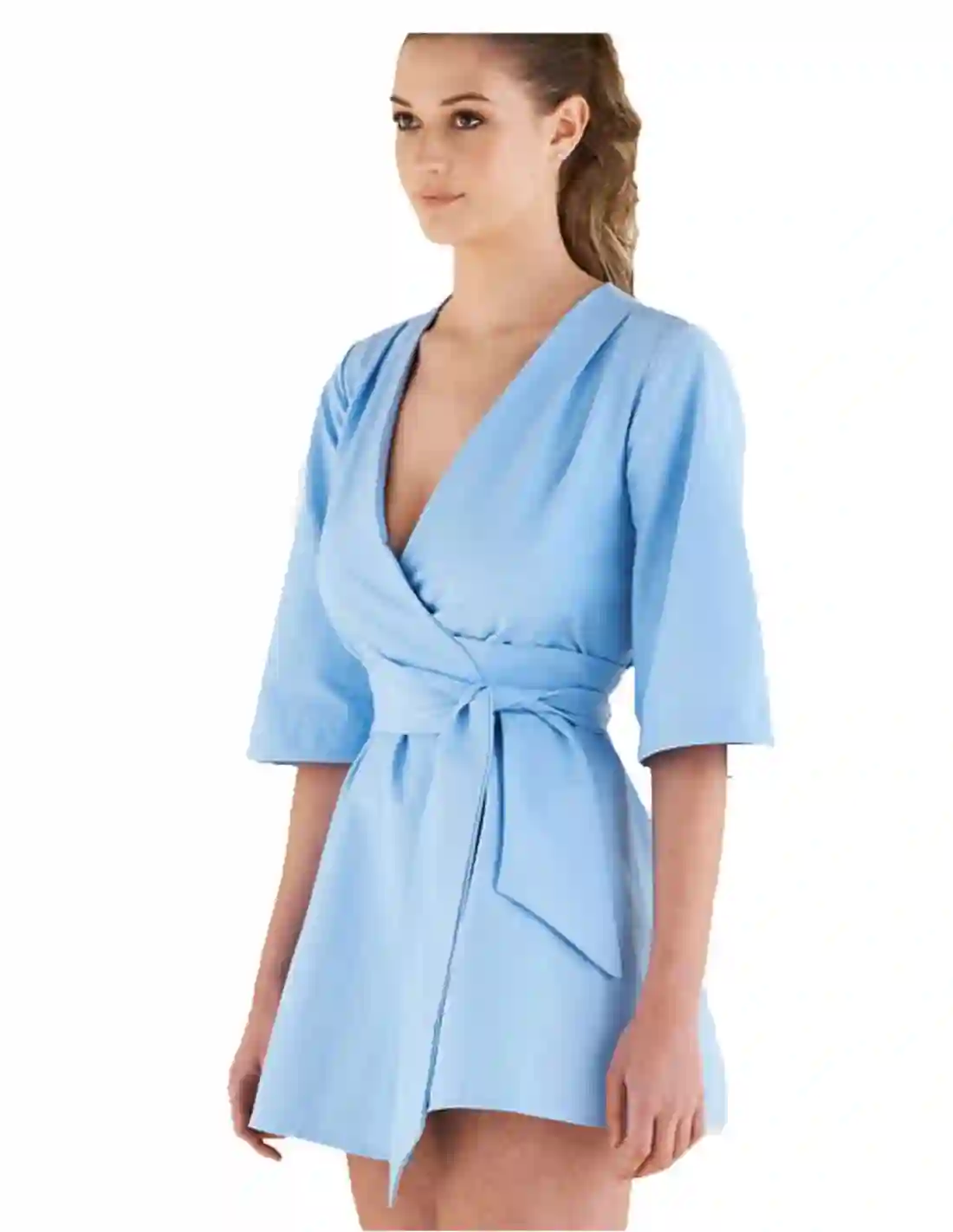 Kimono azul claro de manga larga con cinturón - Mary H