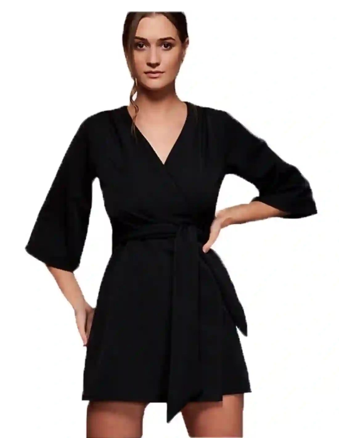 Kimono negro de manga larga con cinturón - Mary H