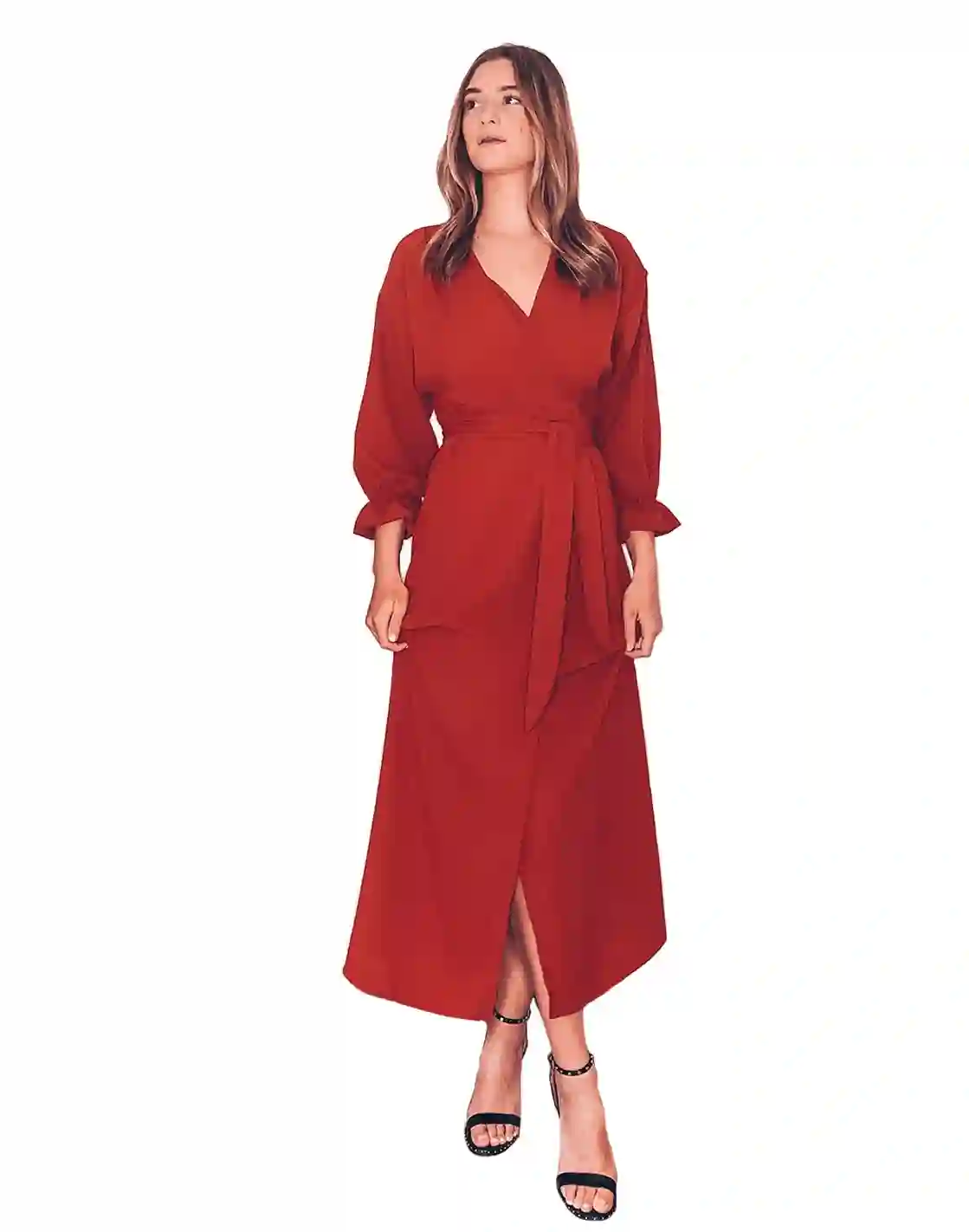Vestido drapeado en crep rojo