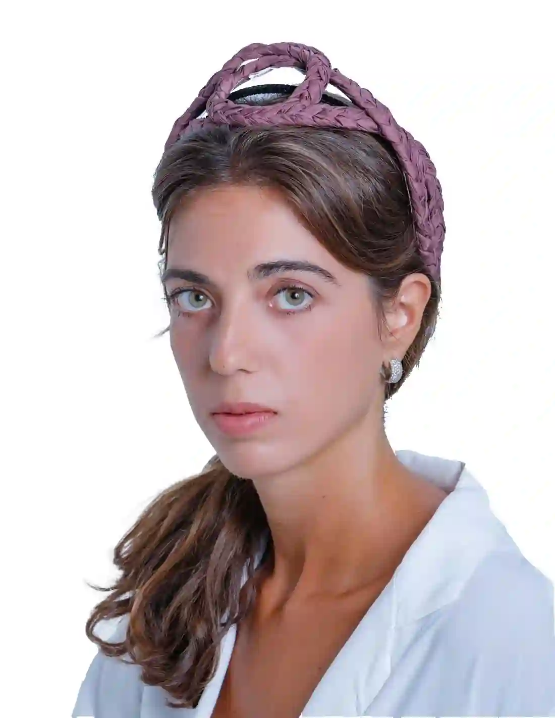Diadema de trenzas cruzadas berenjena