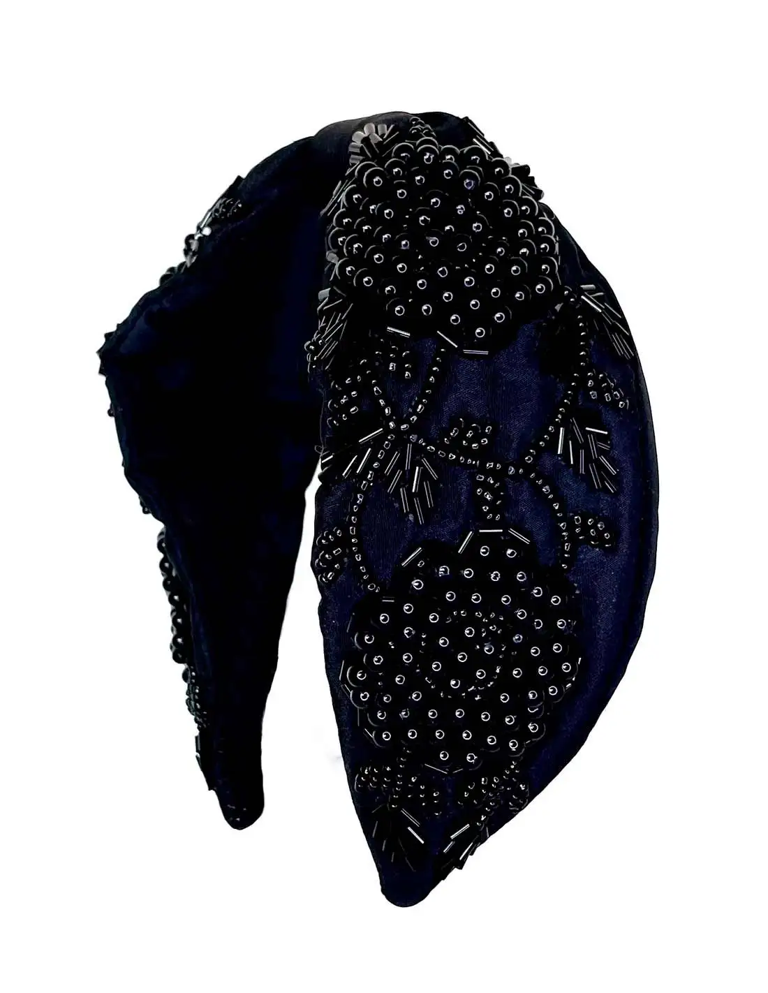 Diadema de invitada negra de pedrería artesanal