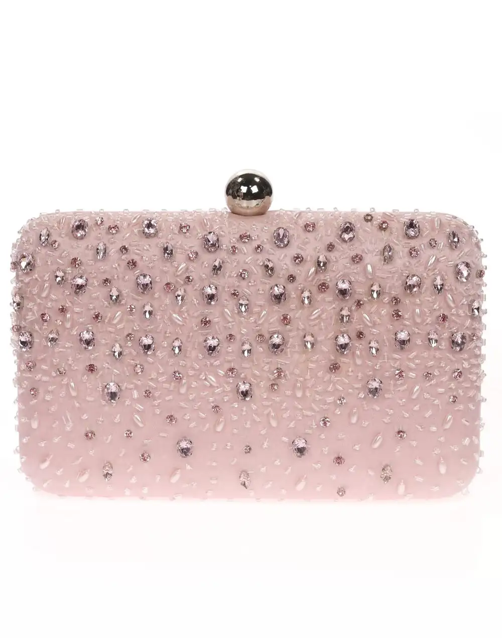 Bolso de fiesta con pedrería cosida en raso invitada