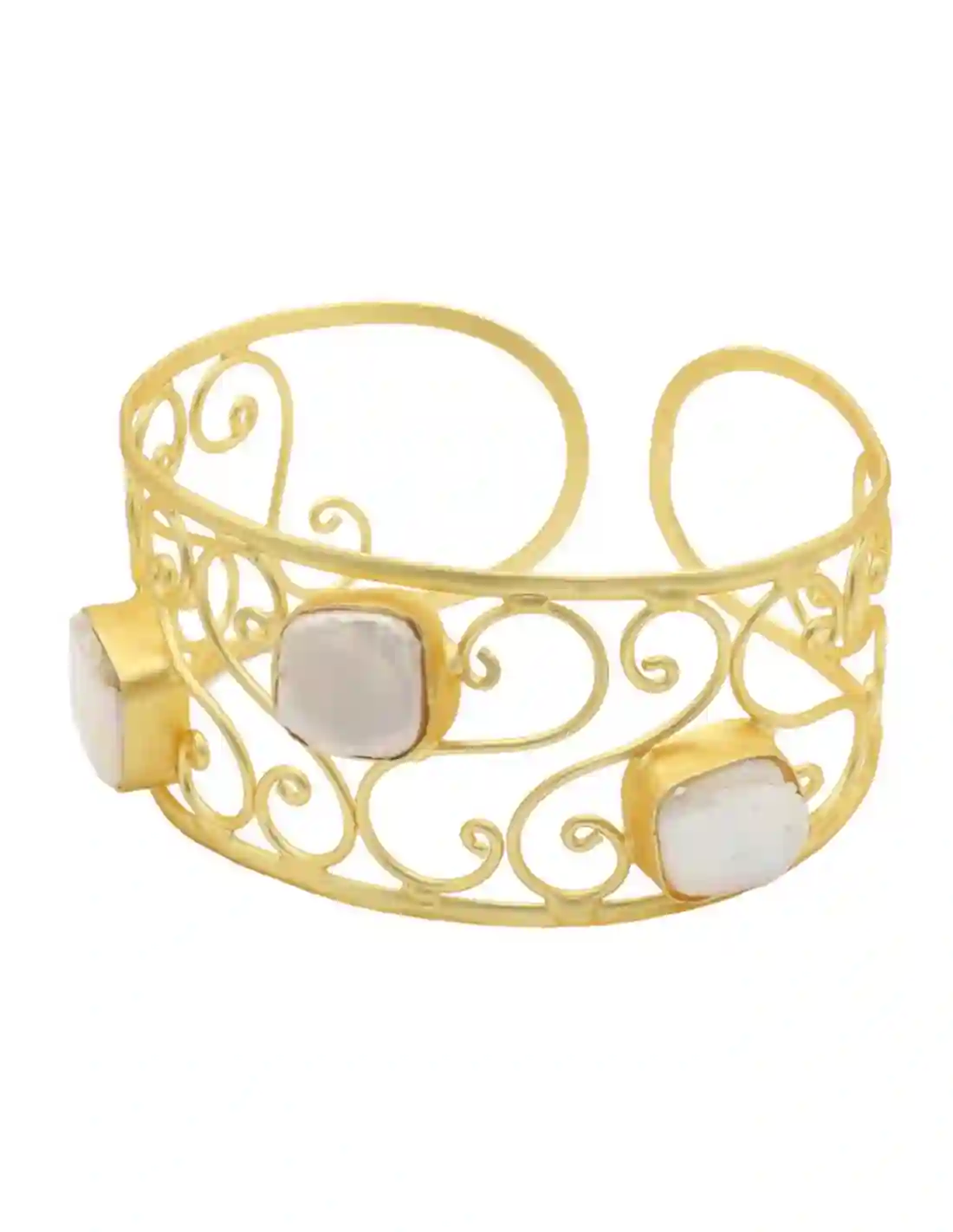 Brazalete dorado con piedras blancas naturales