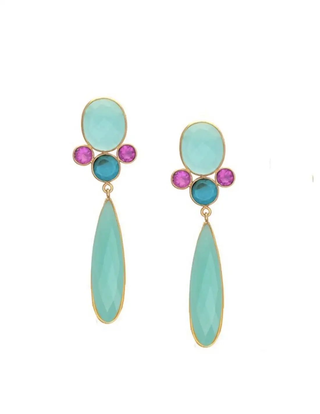 Pendientes de fiesta largos con lágrima de aguamarina