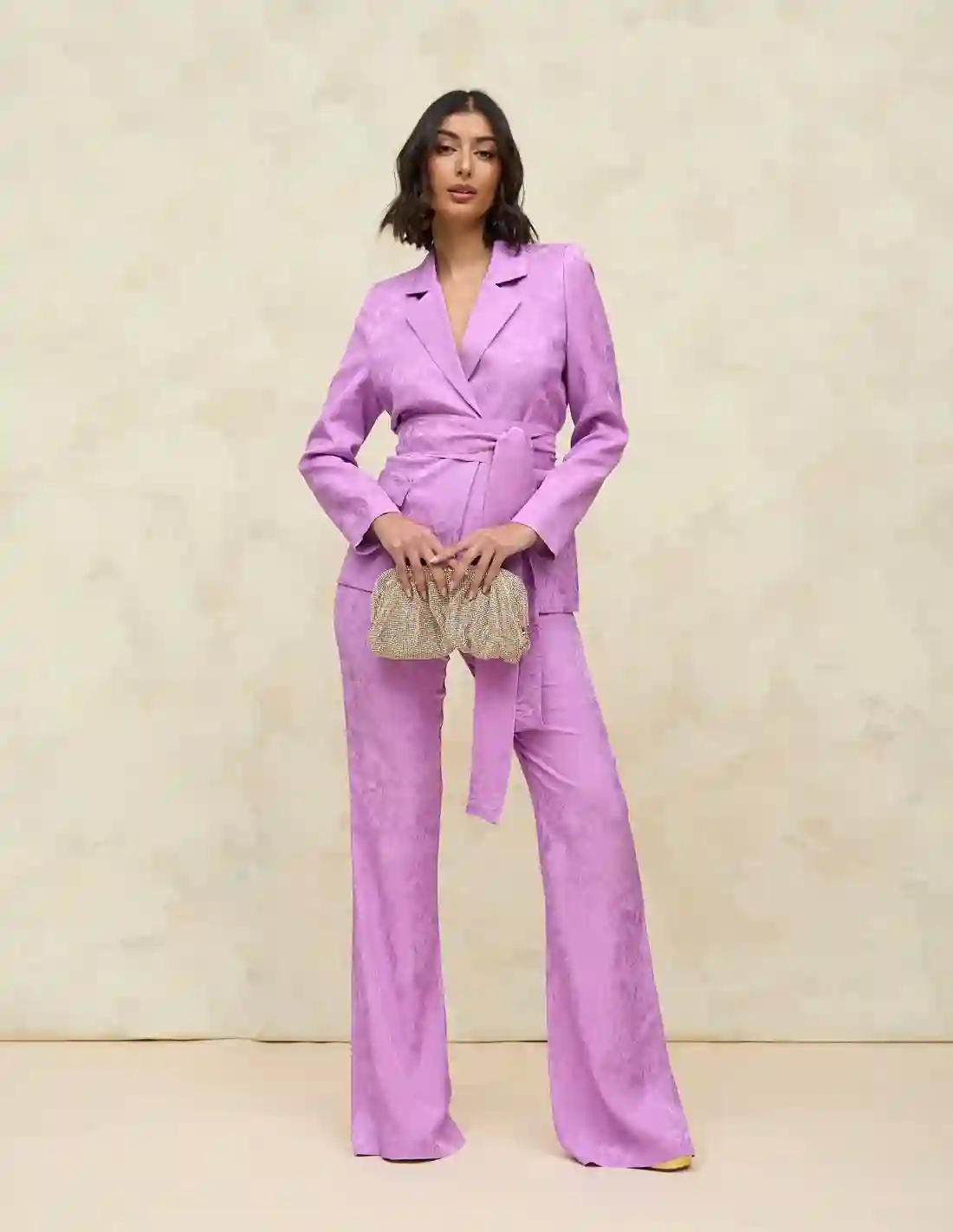 Pantalón de fiesta acampanado con tiro alto de jacquard